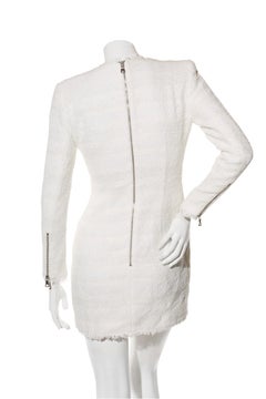 Balmain Paris White Tweed Long Sleeve Mini Dress FW16 Size 38