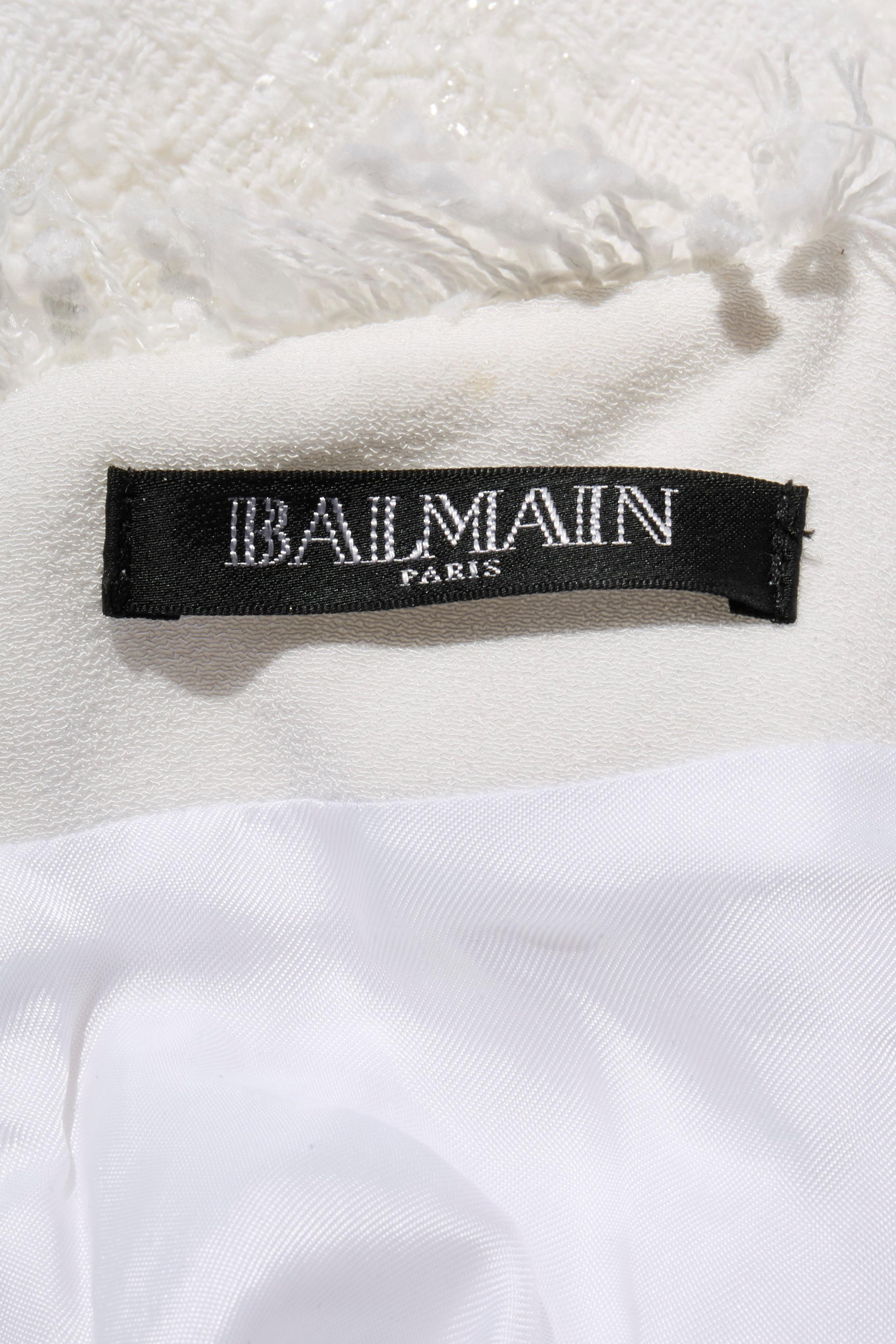 Balmain Paris Mini robe à manches longues en tweed blanc FW16 Taille 38 en vente 2