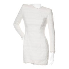Balmain Paris Mini robe à manches longues en tweed blanc FW16 Taille 38