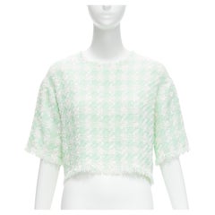BALMAIN pastellgrüner weißer Lurex-Tweed halb weites, kastenförmig geschnittenes Oberteil FR34 XS