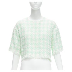 Balmain - verde pastello, bianco, lurex, tweed, top a mezza larghezza FR34 XS