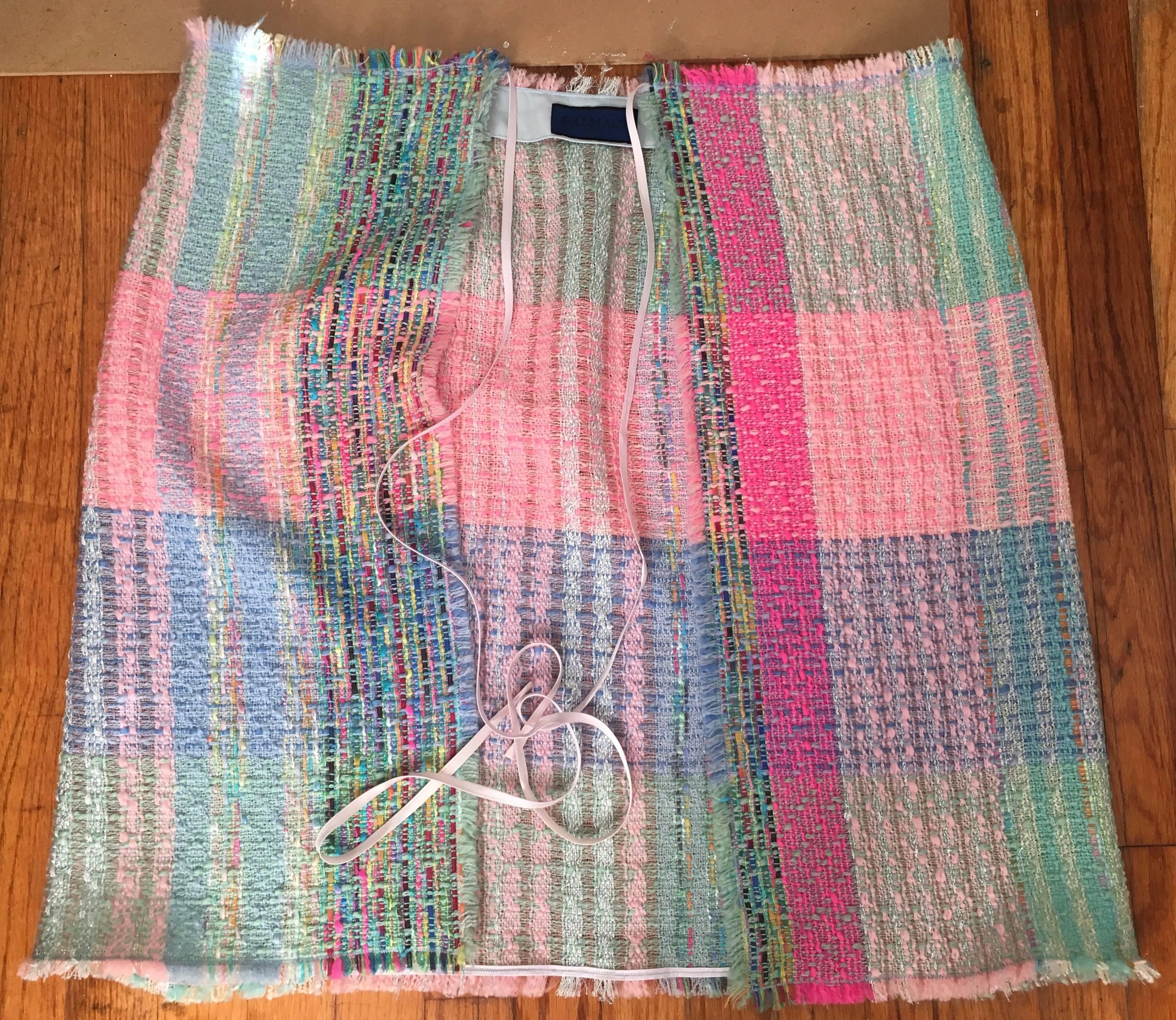 Balmain Patchwork Boucle Wrap Skirt Size 4 / 6. For Sale 5