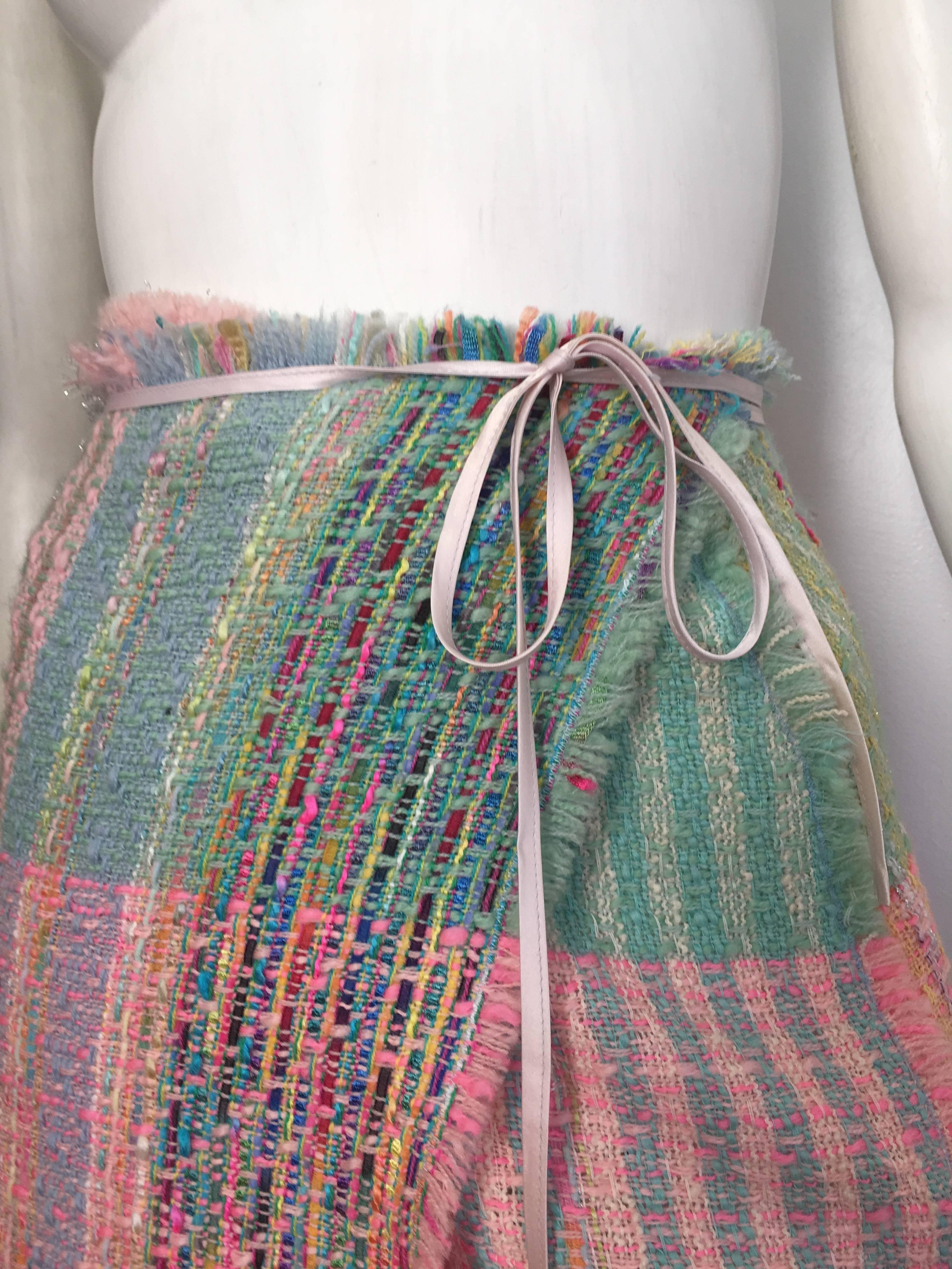 Gray Balmain Patchwork Boucle Wrap Skirt Size 4 / 6. For Sale