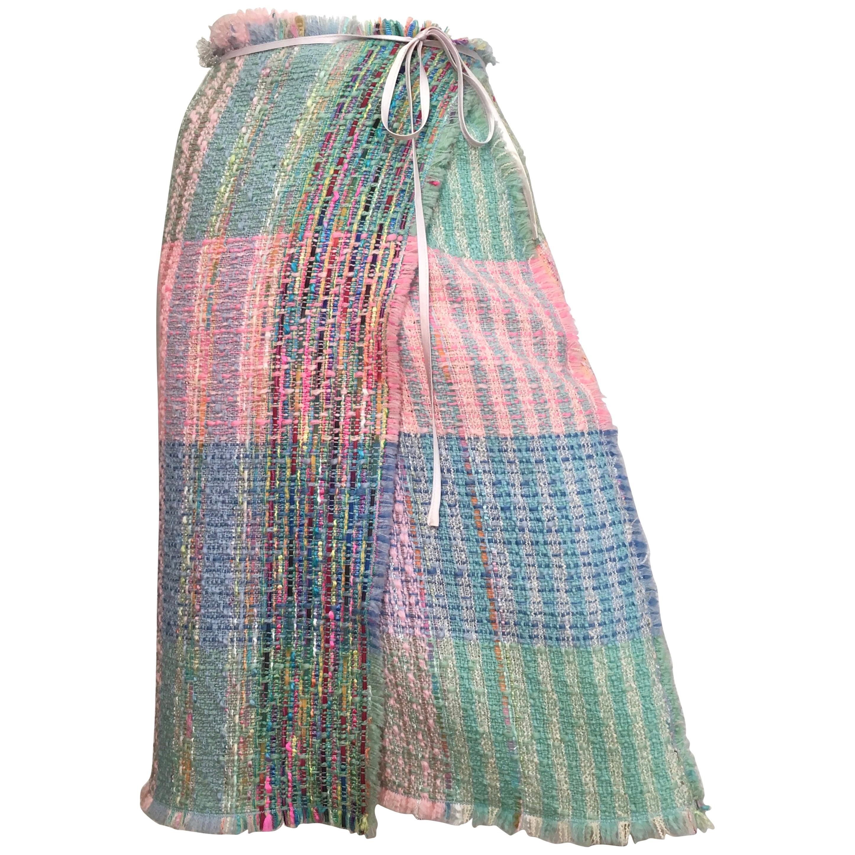 Balmain Patchwork Boucle Wrap Skirt Size 4 / 6. For Sale