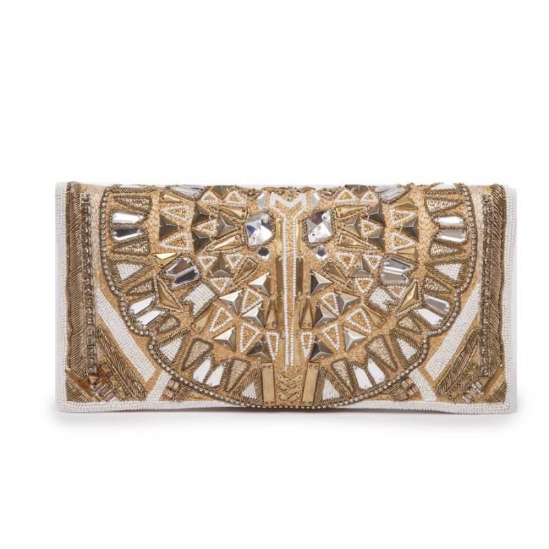 Balmain 'Patricia' Clutch in Aged Off-White Embroidered Leather In Excellent Condition For Sale In Paris, FR