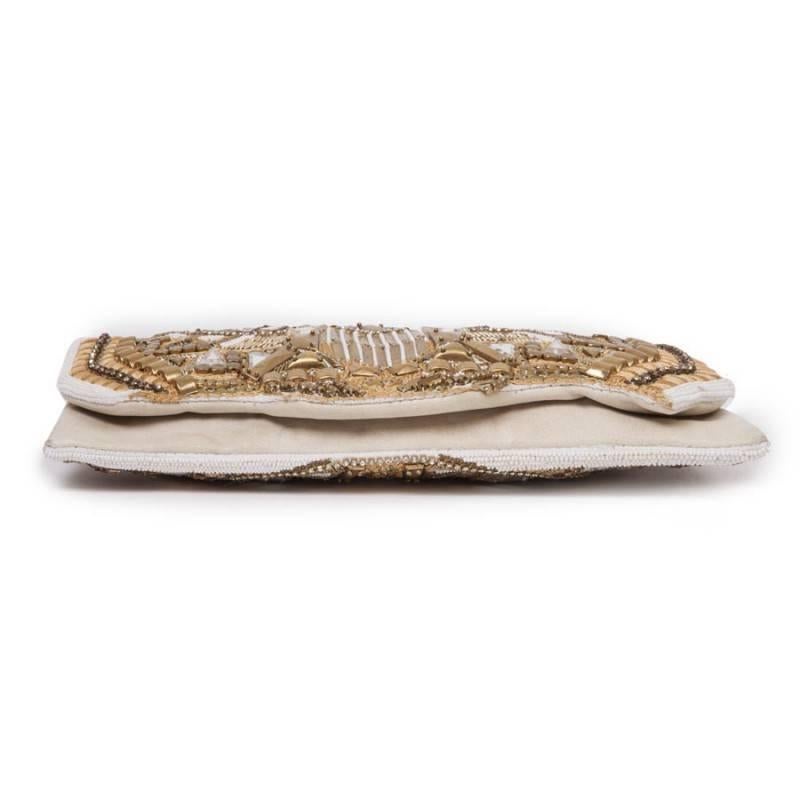 Women's Balmain 'Patricia' Clutch in Aged Off-White Embroidered Leather For Sale