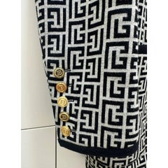 Balmain PB Labyrinth Monogram Blazer Black White Gold Buttons Size 36