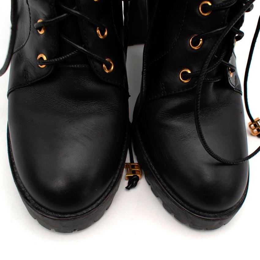 Balmain Petra Black Leather Heeled Combat Boots In Excellent Condition In London, GB