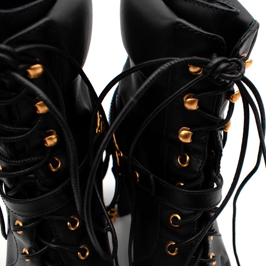 Women's Balmain Petra Black Leather Heeled Combat Boots