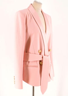 Balmain Pink Belted Double-Breasted Crepe Blazer - Current US 10