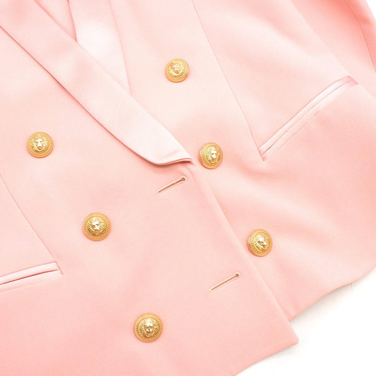 Balmain Pink Belted Double-Breasted Crepe Blazer FR 42 In New Condition In London, GB