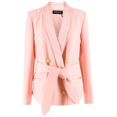 Used Balmain Pink Belted Double-Breasted Crepe Blazer FR 42