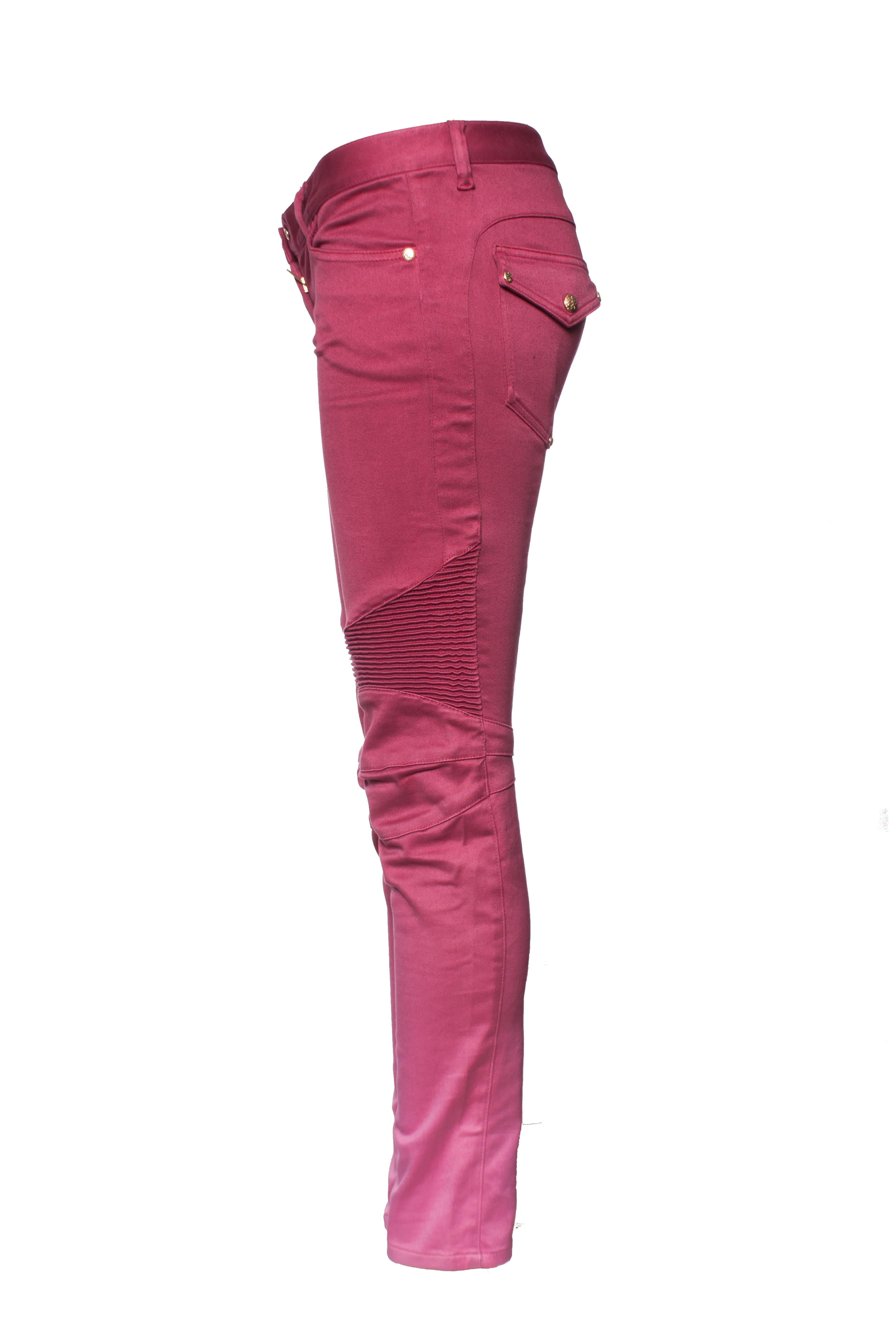 Women's Balmain, pink biker jeans with color gradient. For Sale