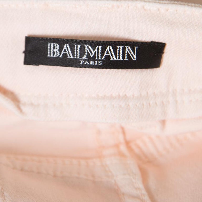 Balmain Pink Coated Ribbed Panel Zip Detail Skinny Biker Jeans S For ...