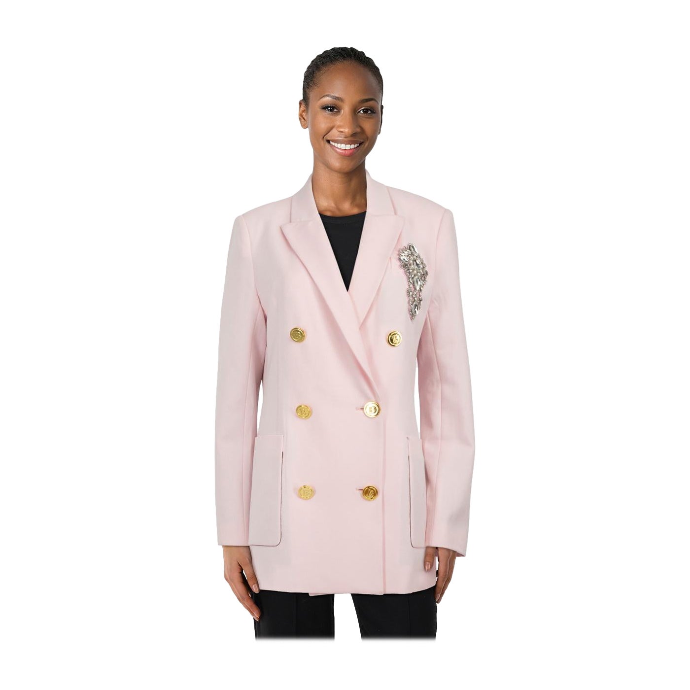 Balmain Rosa Kristall Detail Blazer Größe L im Angebot