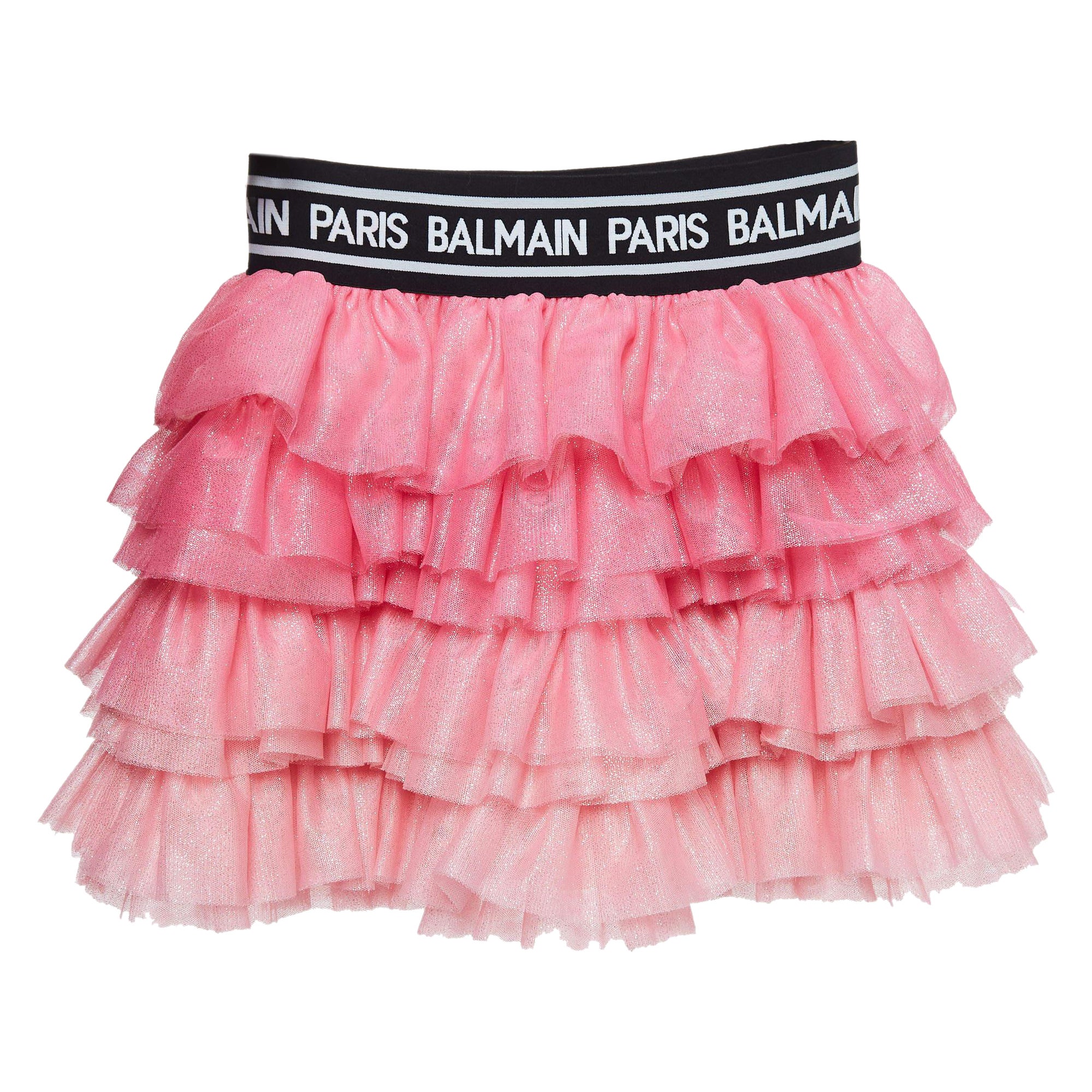 Balmain Rosa gestufter Rock aus Tüll in Glitter (12 Yrs)