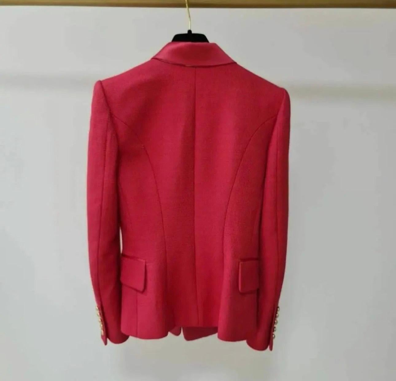 Balmain Pink Golden Buttons Single Breasted Red Jacket Blazer  In Good Condition In Krakow, PL
