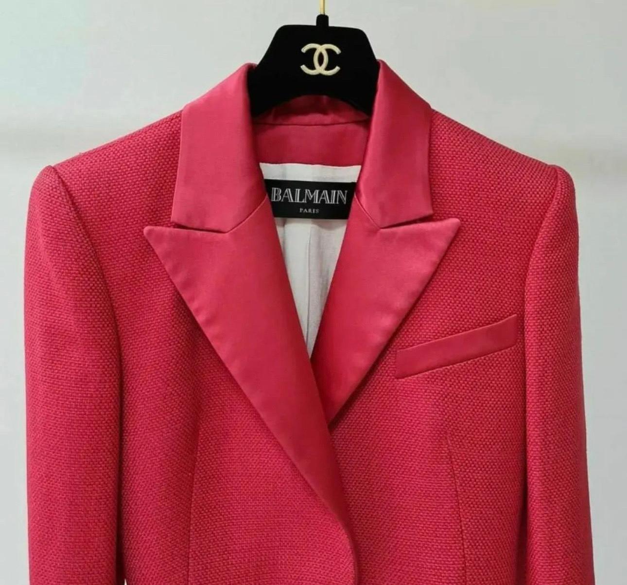 Women's Balmain Pink Golden Buttons Single Breasted Red Jacket Blazer 