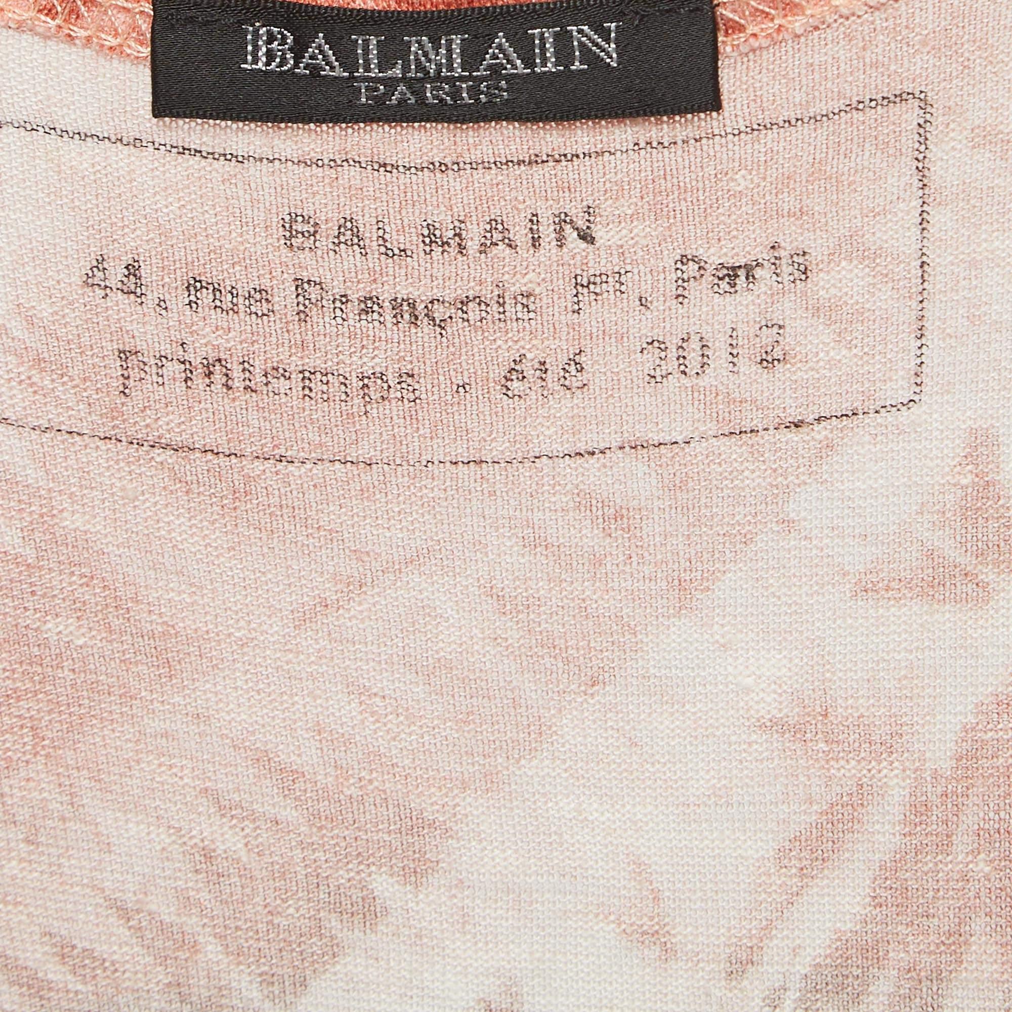 Canotta in maglia di lino stampata rosa Balmain S In condizioni buone in vendita a Dubai, Al Qouz 2