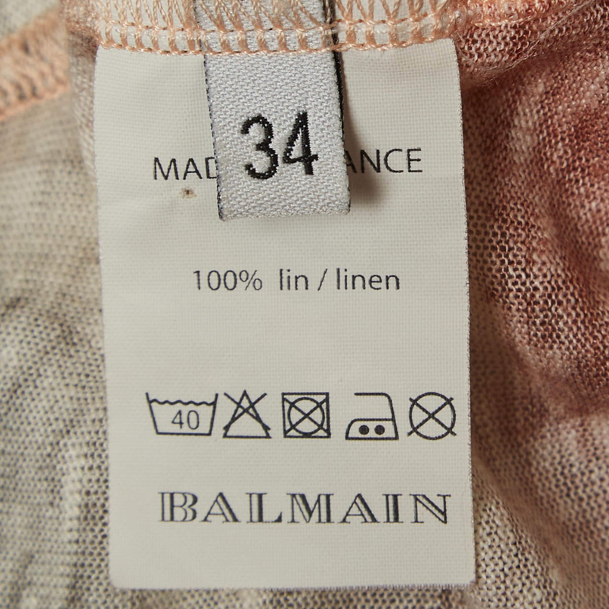 Donna Canotta in maglia di lino stampata rosa Balmain S in vendita
