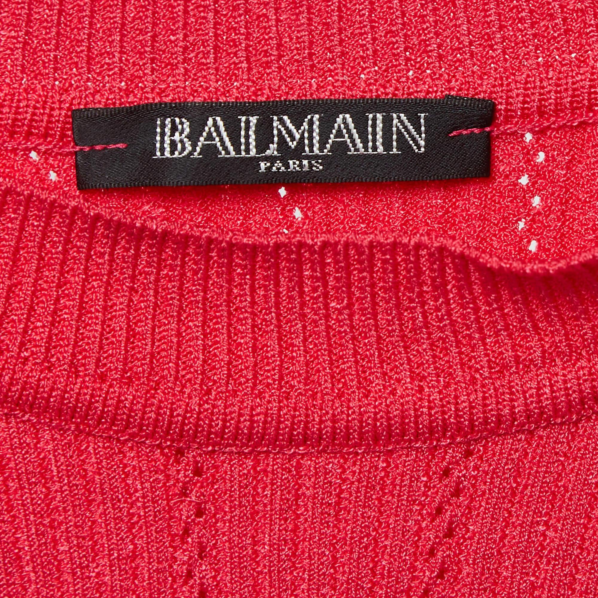 Balmain Pink Rib Knit Button Embellished Skirt Set S 2