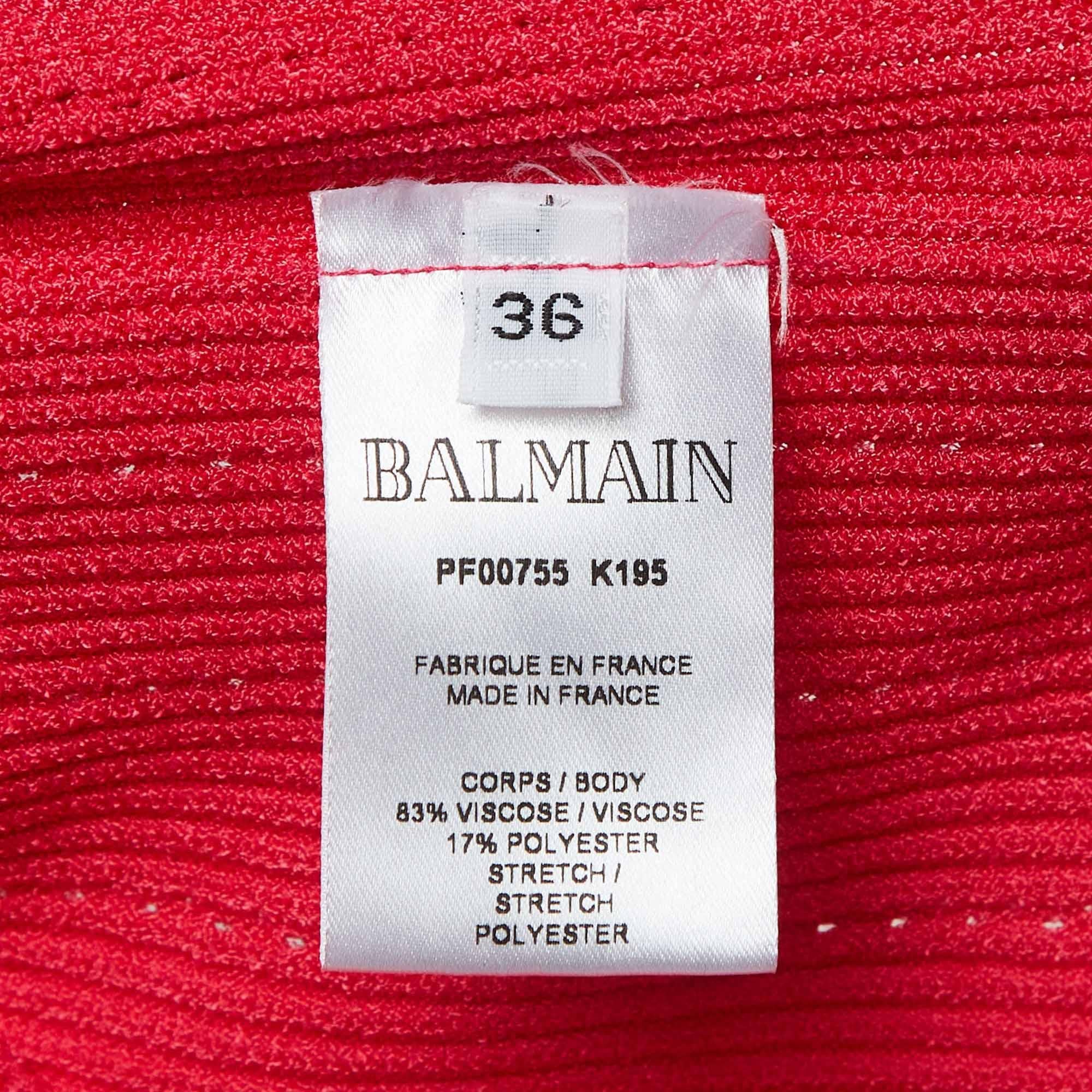 Balmain Pink Rib Knit Button Embellished Skirt Set S 3