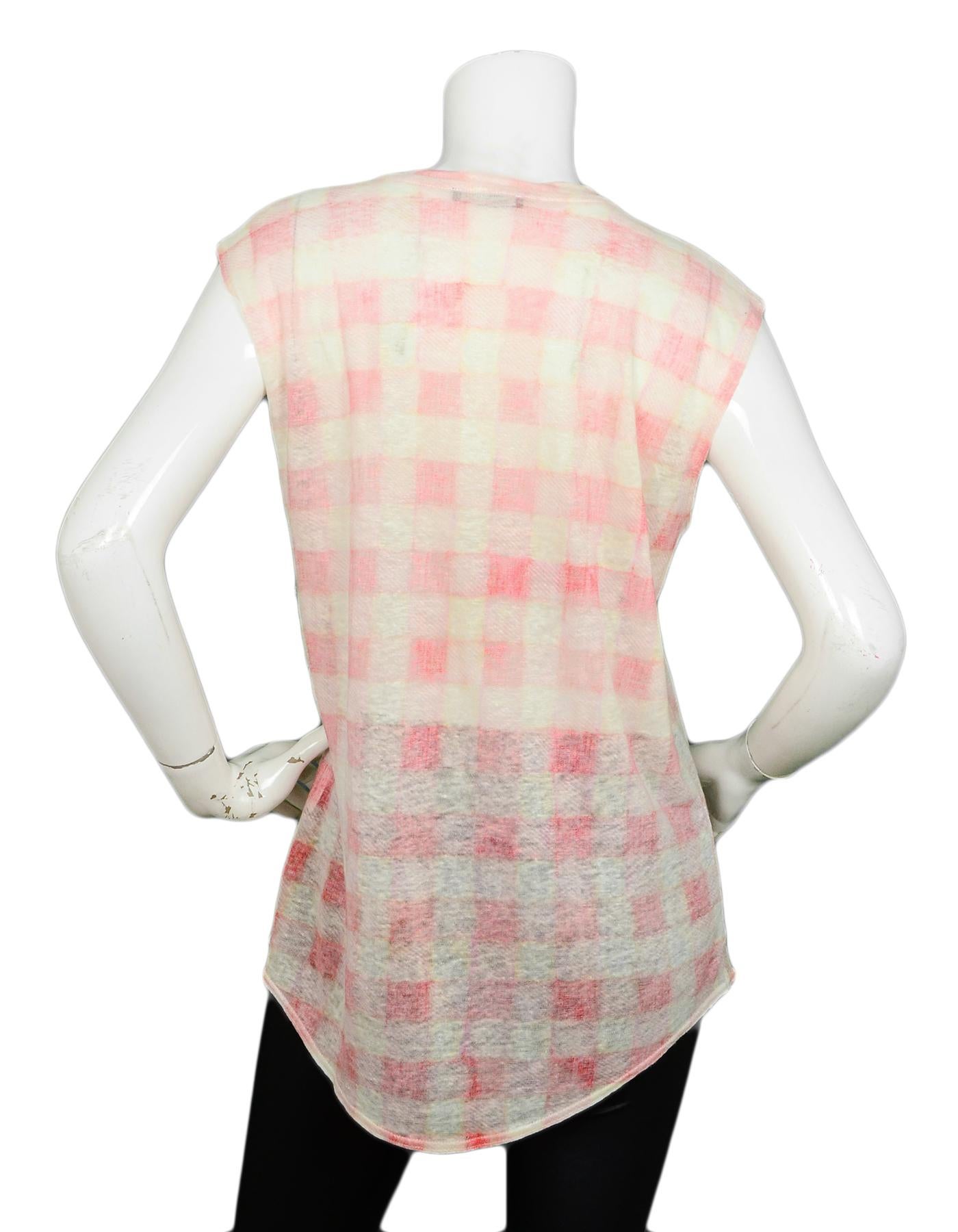 Beige Balmain Pink Sleeveless Printed Linen Top w. Gold Lion Buttons FR42/ US10
