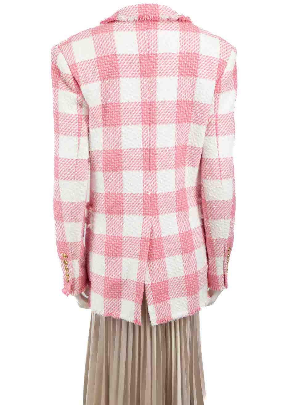 Balmain Pink Tweed Check Double Breast Blazer Size XS In Good Condition For Sale In London, GB