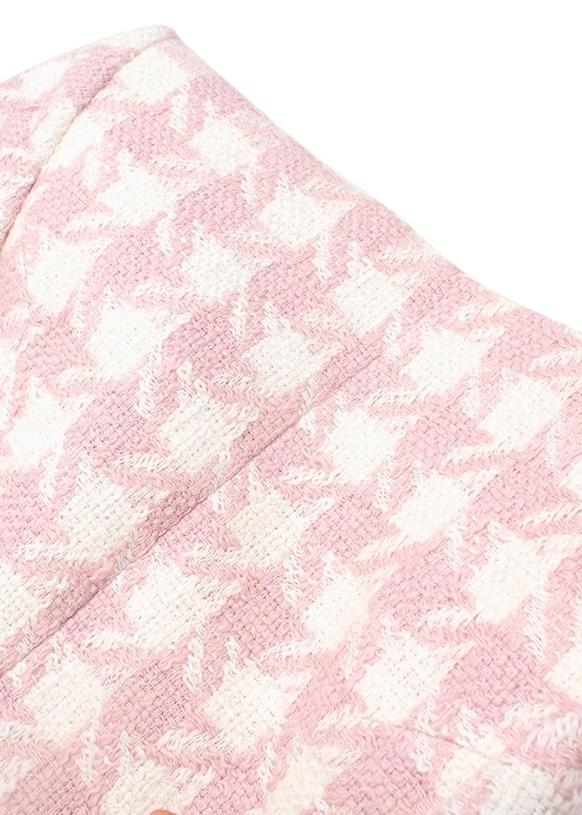 Balmain Pink & White Houndstooth Tweed Collarless Jacket For Sale 2