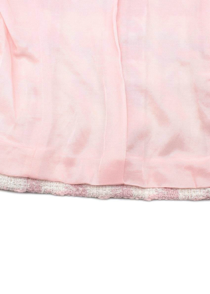 Balmain Pink & White Houndstooth Tweed Collarless Jacket In Excellent Condition For Sale In London, GB