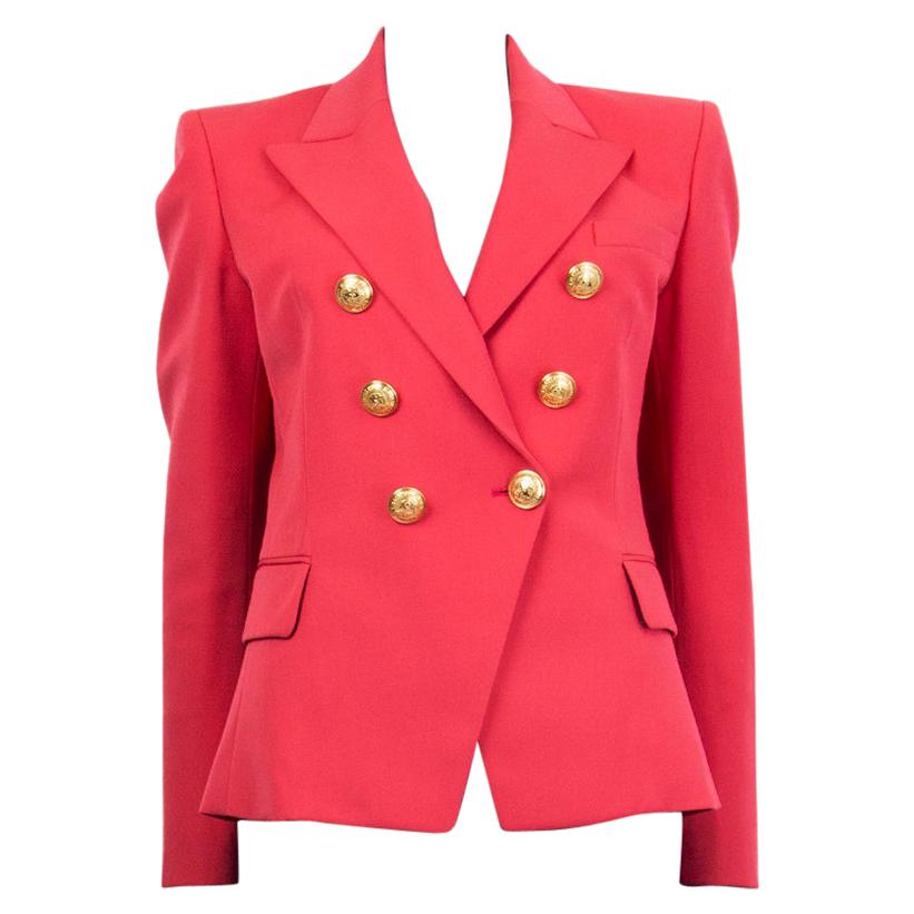 BALMAIN pink wool SIGNATURE DOUBLE BREASTED Blazer Jacket 38