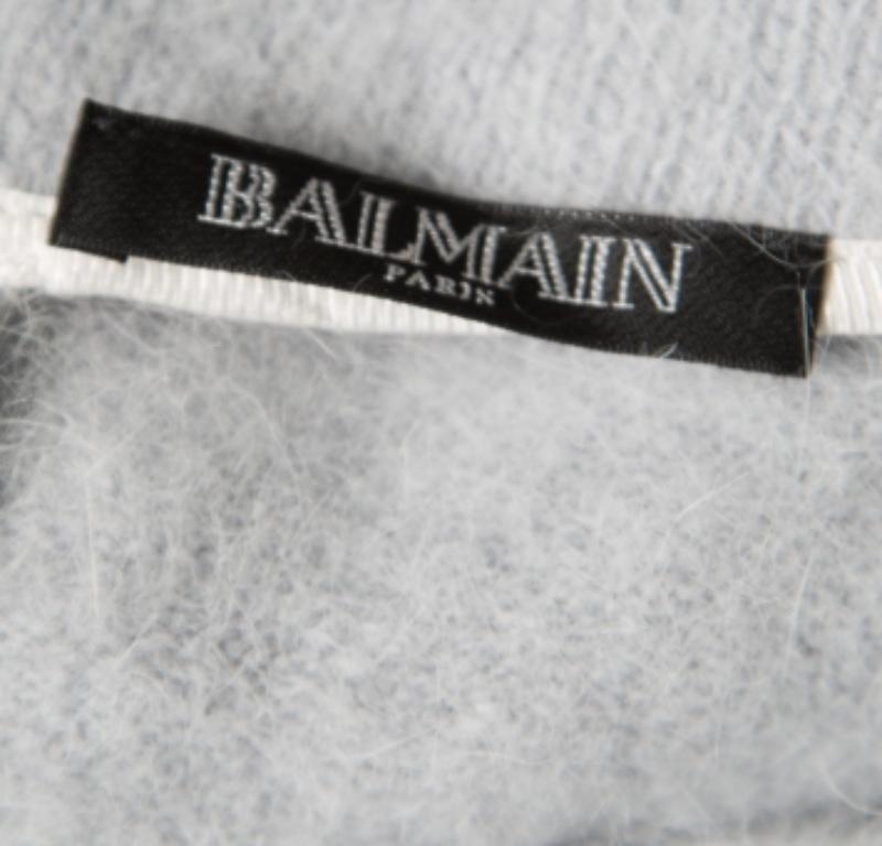 Grigio Minigonna in lana d'angora Balmain blu polvere S in vendita