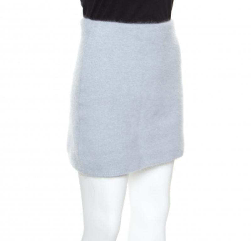 Donna Minigonna in lana d'angora Balmain blu polvere S in vendita