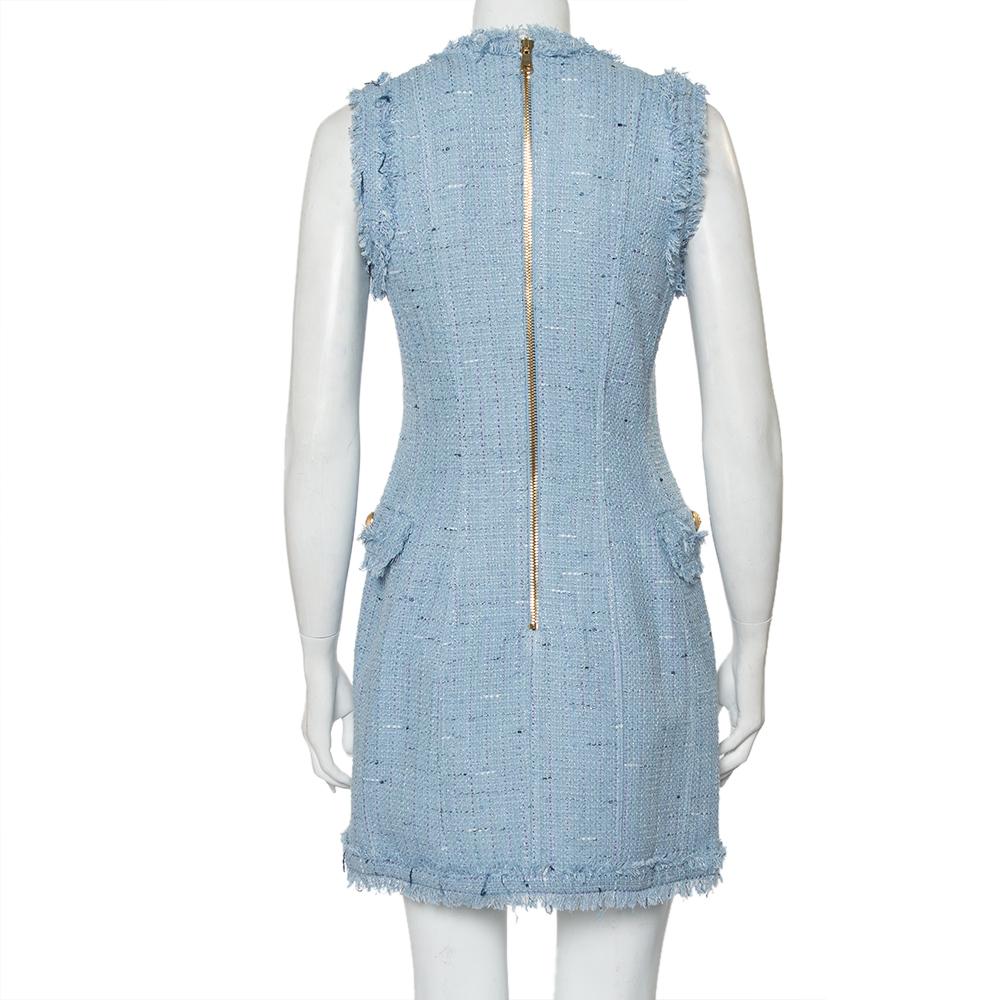 balmain blue tweed dress