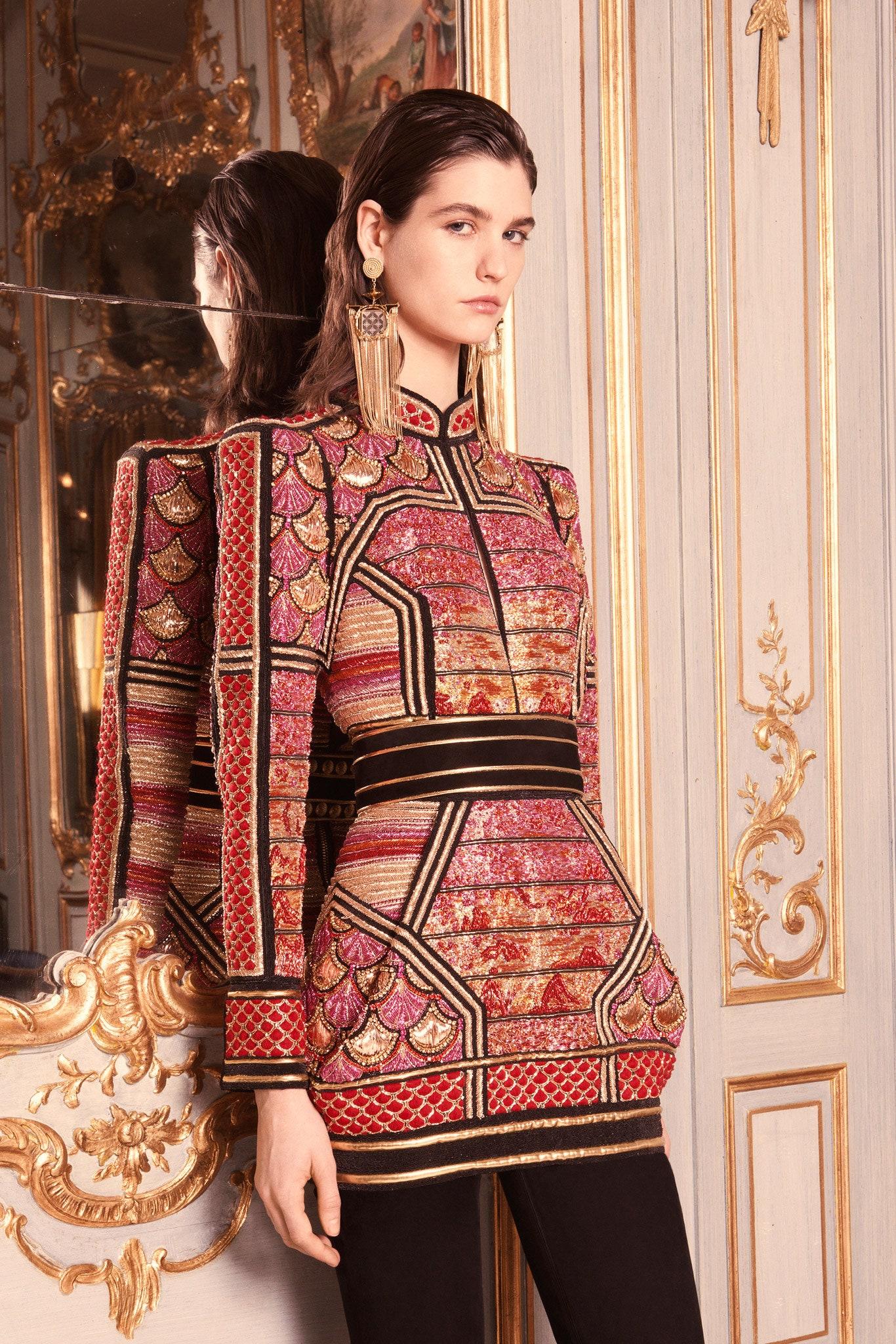 Balmain Pre-Fall 2013 Evening mini dress with gold patent leather 1