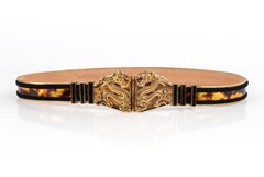 BALMAIN Pre Fall 2013 Gold Double Dragon Buckle Tortoiseshell Print Waist Belt