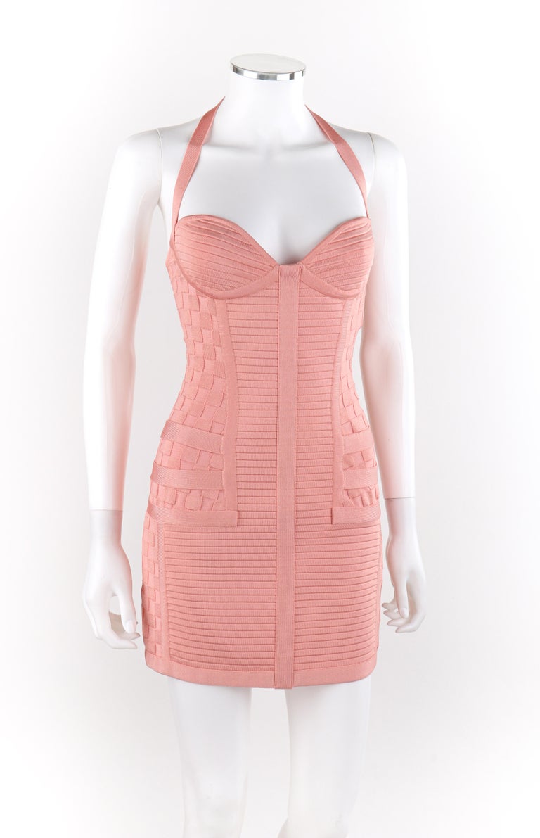 BALMAIN Pre Fall 2016 Light Pink Bandage Paneled Bodycon Mini Dress NWT