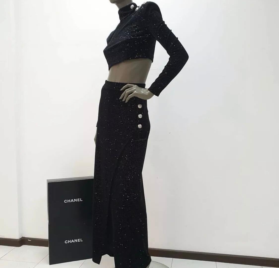 Balmain Pre Fall 2018 Glitter Cropped Top Maxi Skirt In Excellent Condition In Krakow, PL