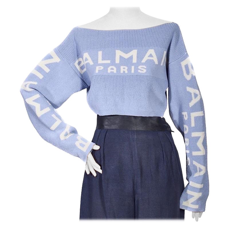 Balmain Pullover Crop Logo Azzurro