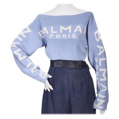 Balmain Pullover Crop Logo Azzurro