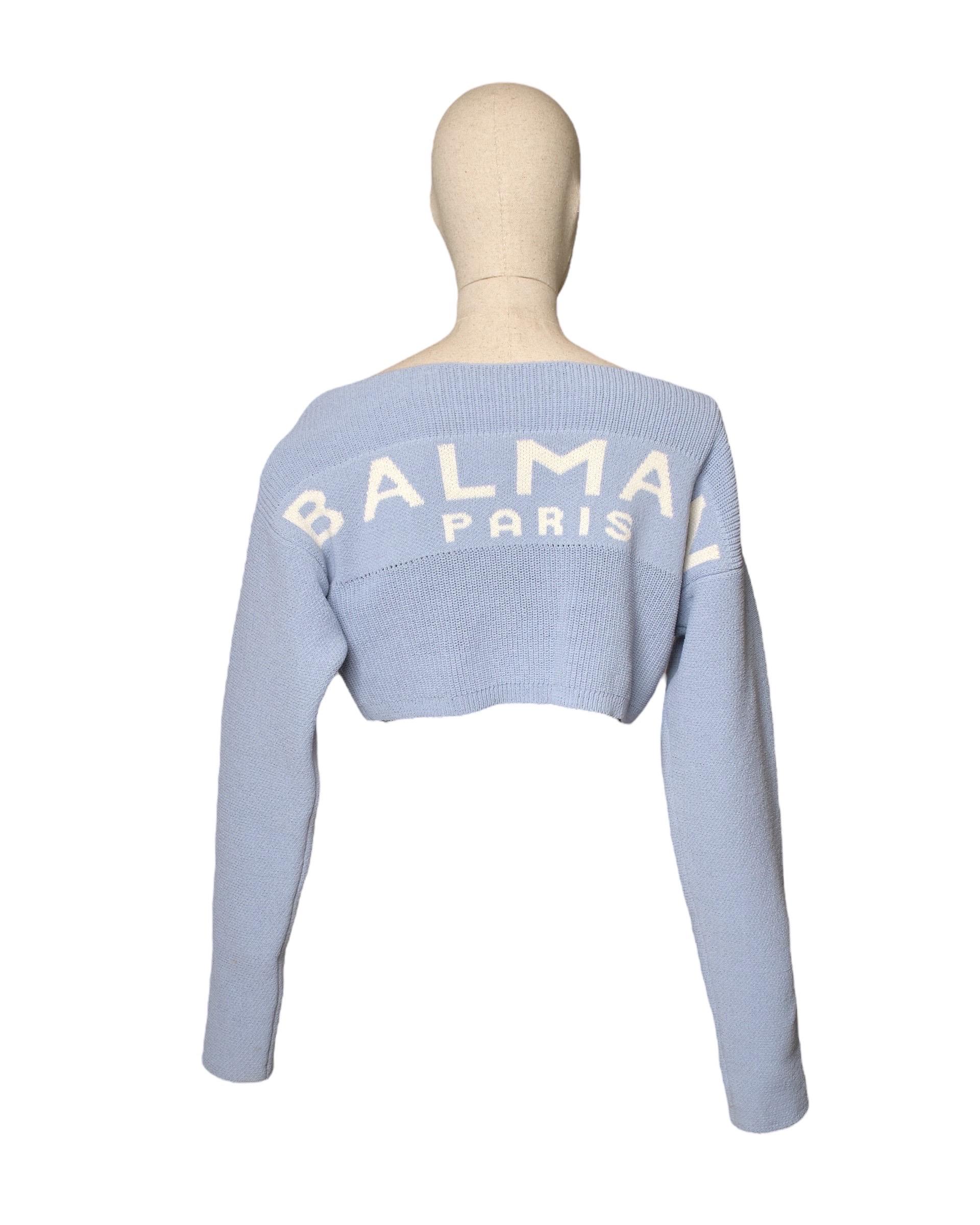 Balmain Pullover Azzurro in Kurzform im Angebot 5