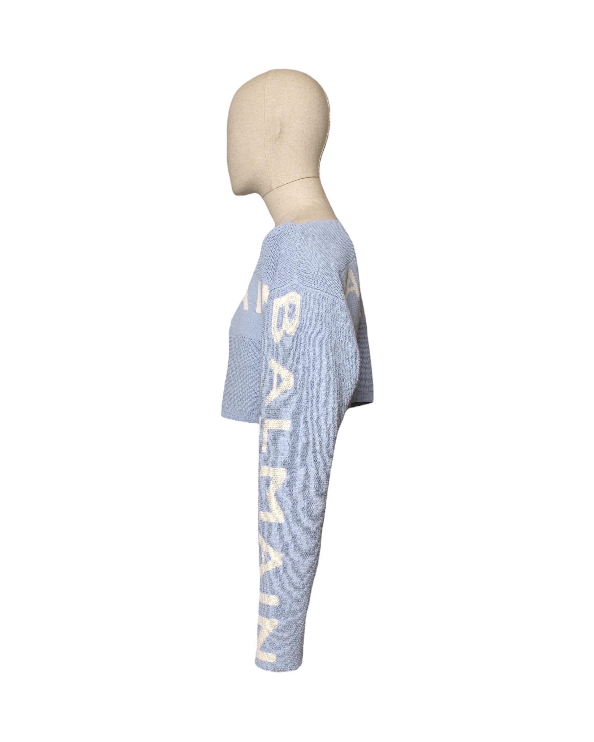 Balmain Pullover Azzurro in Kurzform im Angebot 6