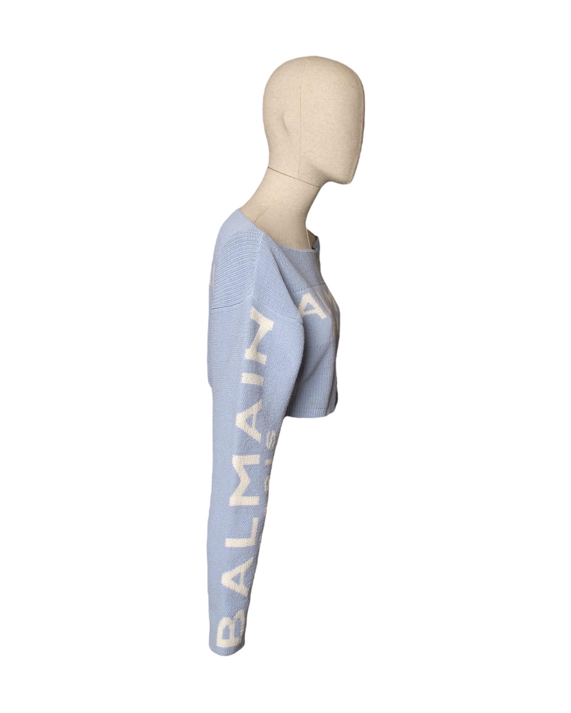 Balmain Pullover Azzurro in Kurzform im Angebot 3