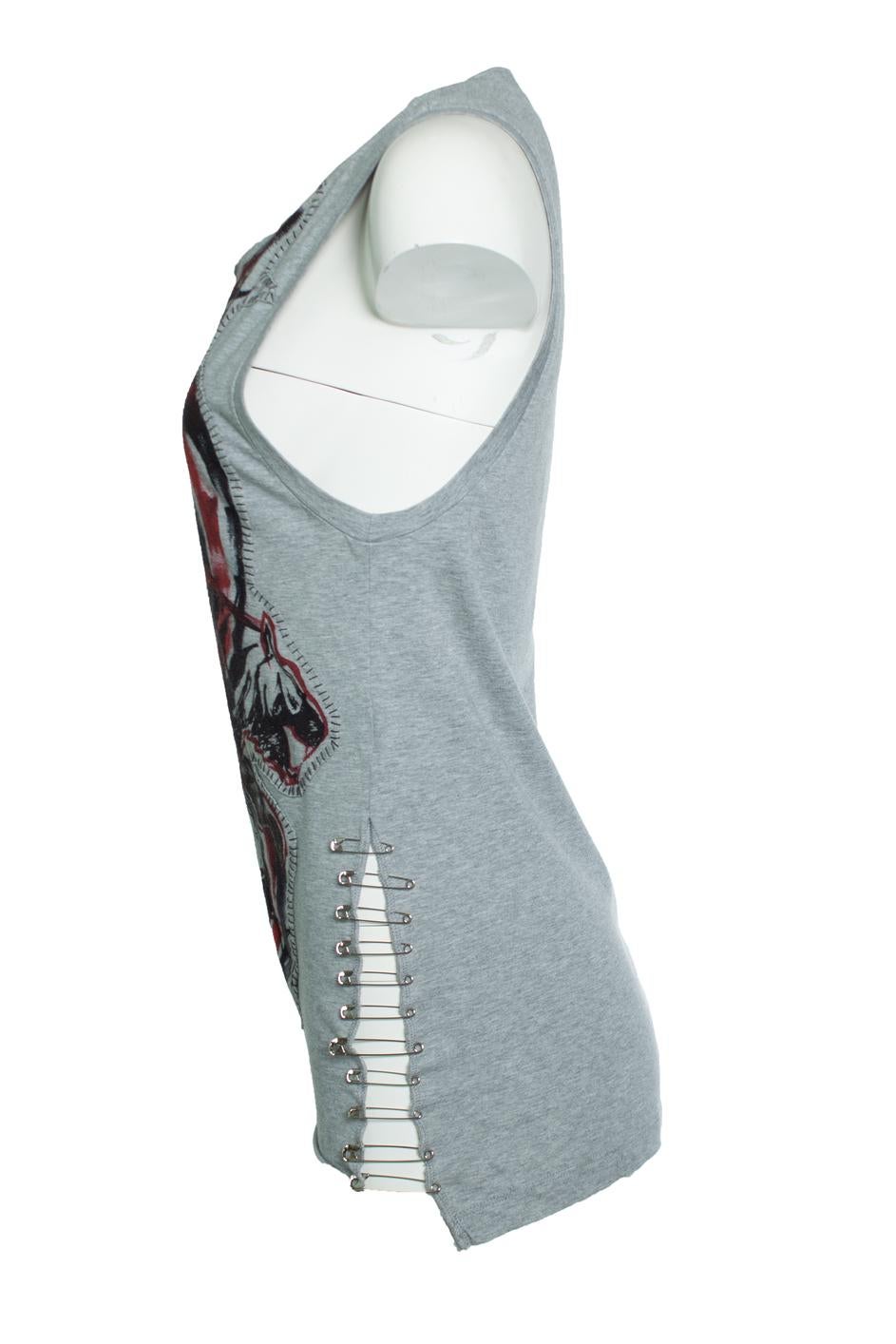 Gray Balmain, Punk patched tiger tanktop For Sale