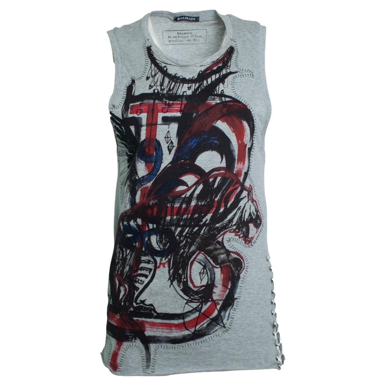 Balmain, Punk patched tiger tanktop For Sale