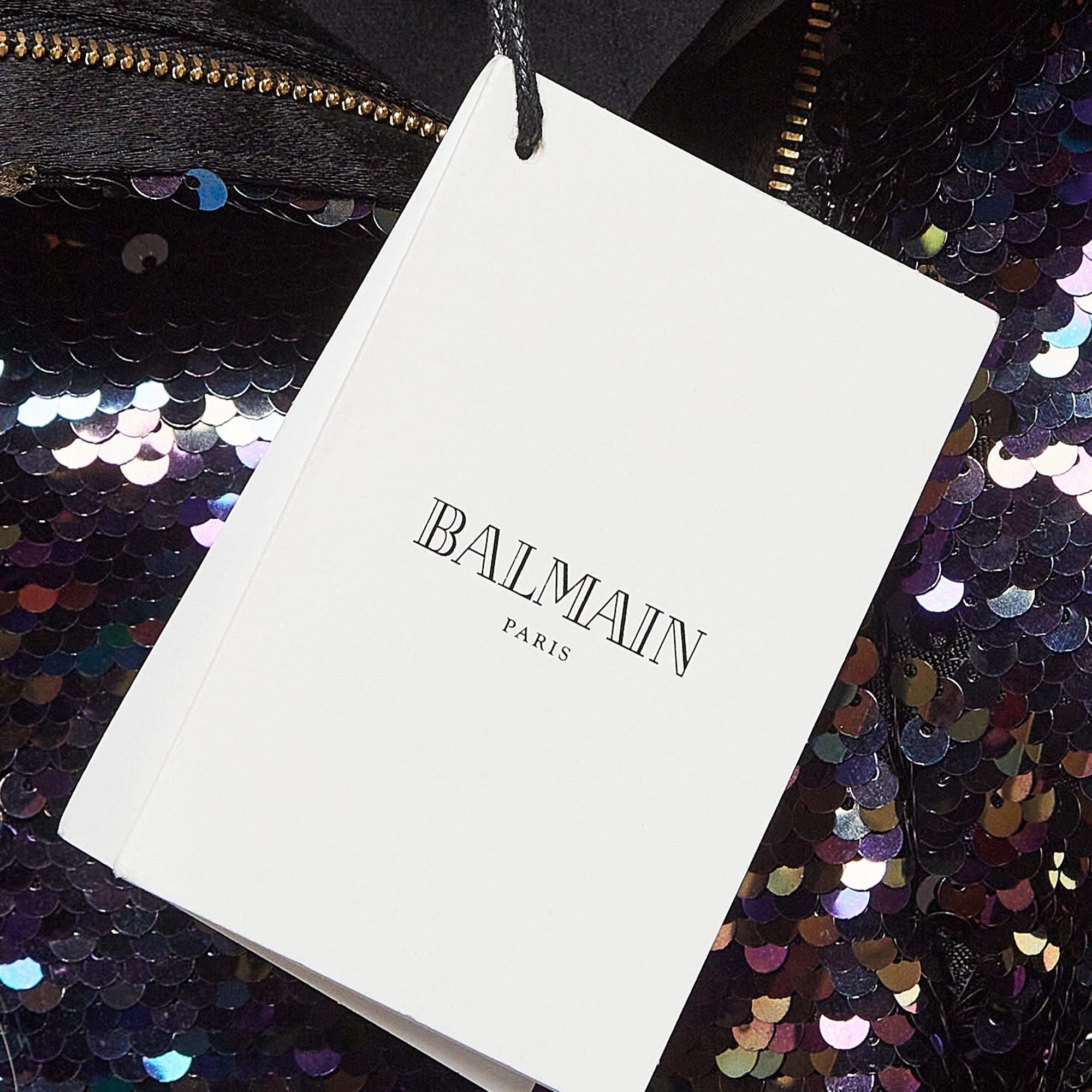 Balmain Lila Fransenbesetzte Paillettenhose L im Angebot 1