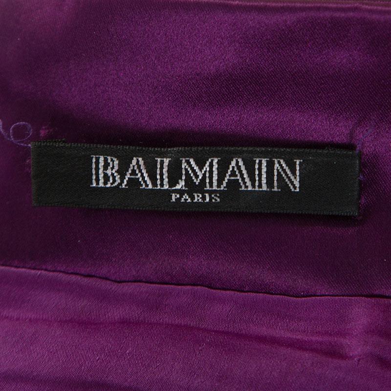 Balmain Lila Satin Plissee Asymmetrisch Geraffter Minirock S Damen