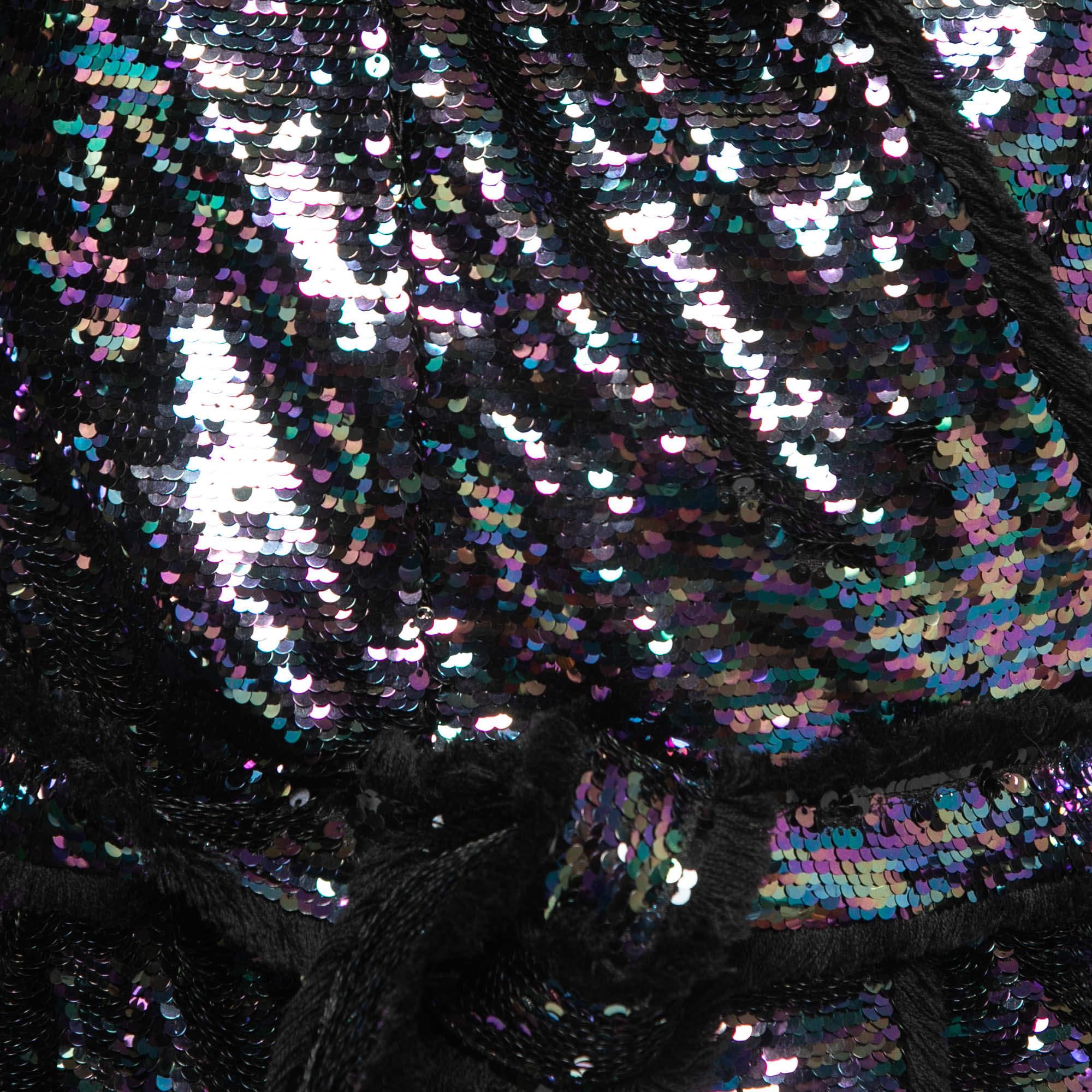 Black Balmain Purple Sequined Frayed Belted Blazer M For Sale