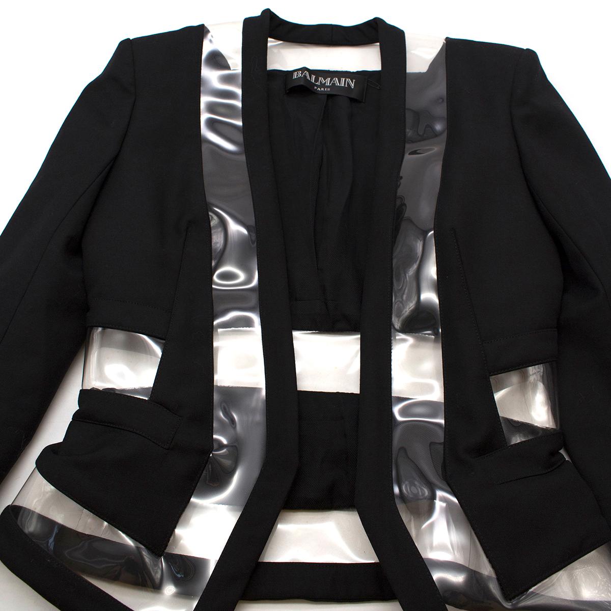 Balmain PVC-insert Wool Blazer US 4 In New Condition For Sale In London, GB
