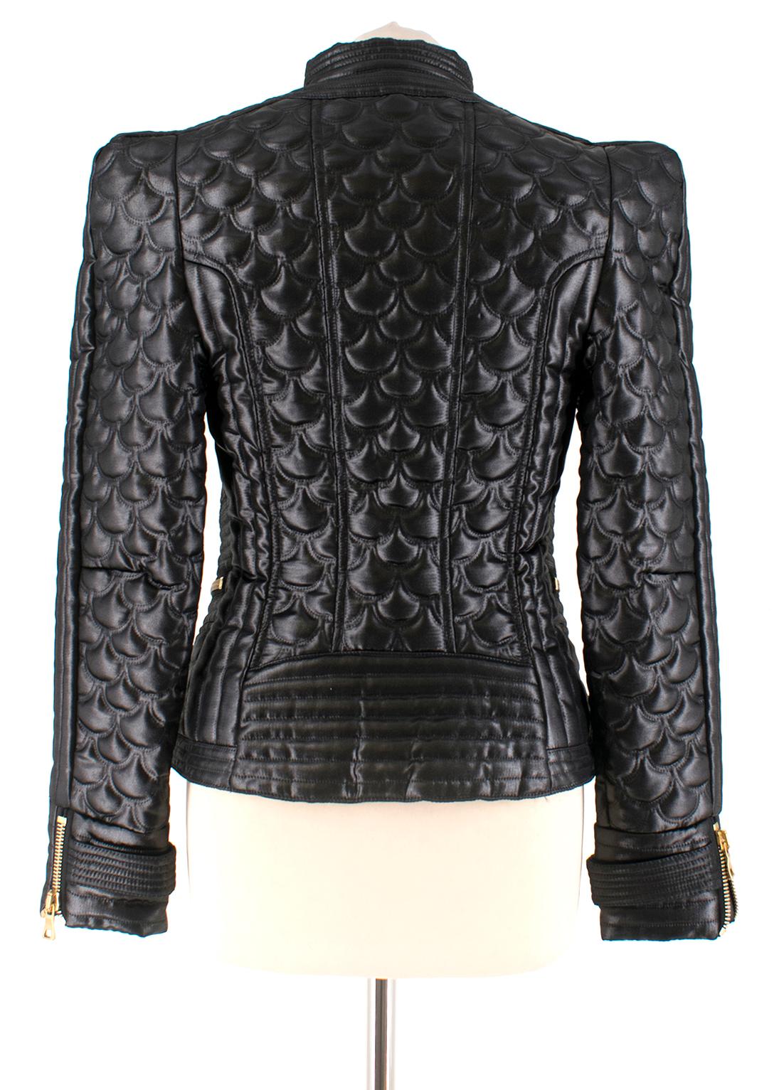 Nero Giacca biker in ecopelle nera trapuntata Balmain - Taglia US 2/4